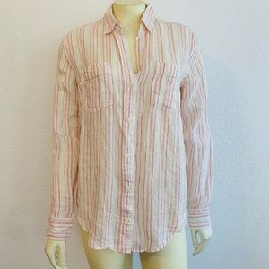 NEW GAP 100% Linen Striped Boyfriend Shirt Size XS